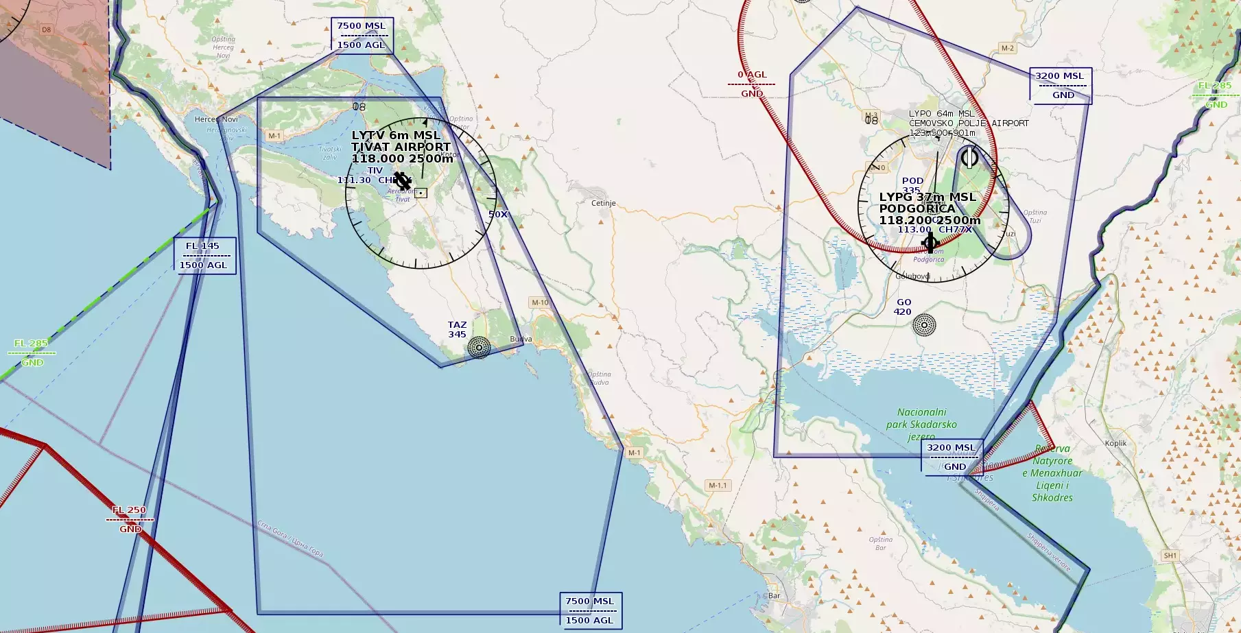 Airspace map Montenegro