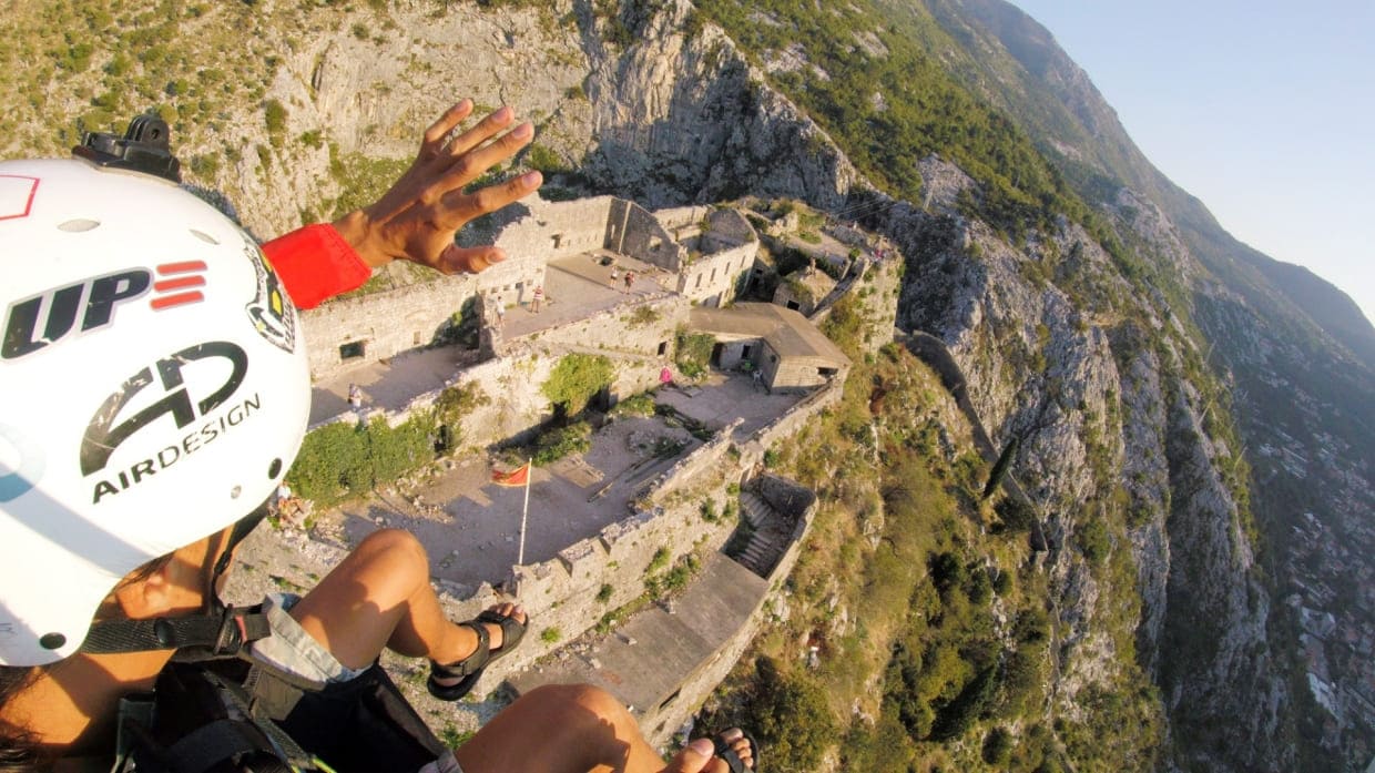 kotor fortress paragliding montenegro